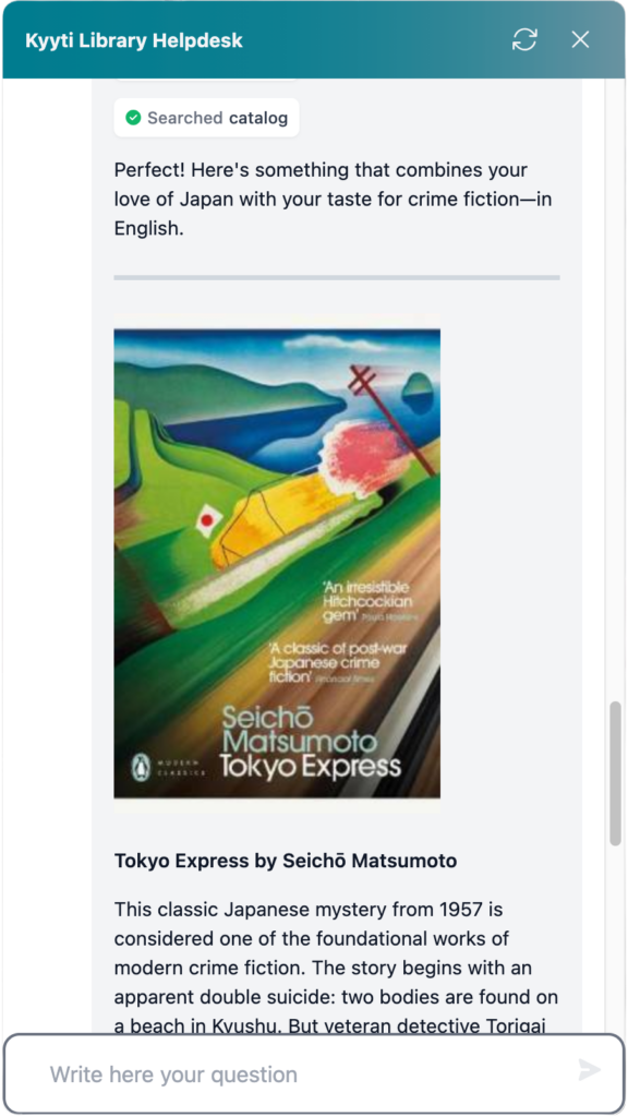 AI library chatbot for Kyyti libraries